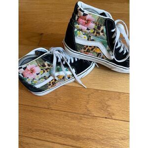 Vans Sk8 Hi Top Tropical Animal Black Suede/Canvas sneaker Men's 5 Women's 6.5